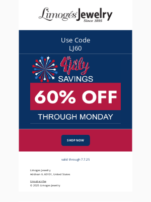 Limoges Jewelry - Still Time to Save on July 4th Savings!