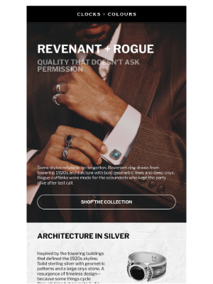 Clocks and Colours - Resurgent Style: Revenant Ring + Rogue Cufflinks