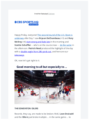 CBS Sports - Oilers stun Panthers, tie series 2-2 | Big names struggle in first round of U.S. Open