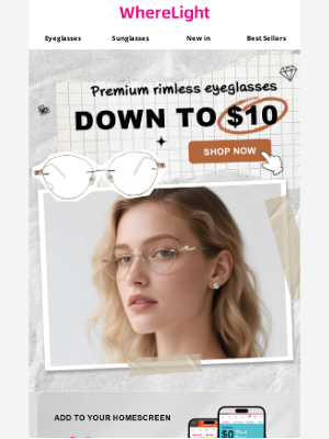 WhereLight - 💥Limited Time 10th Anniversary Offer! First-time Rimless Glasses Just $10!💥