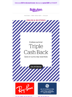 Rakuten - Triple Cash Back, triple the summer fun 😎😎😎