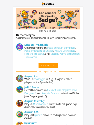 Sporcle, Inc. - You've Got A New Badge To Earn - Aug 12, 2025