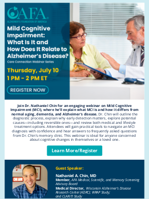 Alzheimer's Foundation of America - Upcoming AFA Care Connection Webinar – July 10 at 1 PM ET