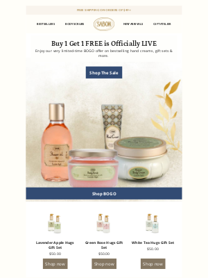Sabon NYC - Buy 1 Get 1 FREE Flash Sale in LIVE