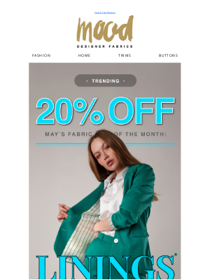 Mood Fabrics - 20% Off FOTM 🌟 Lining Makes All the Difference