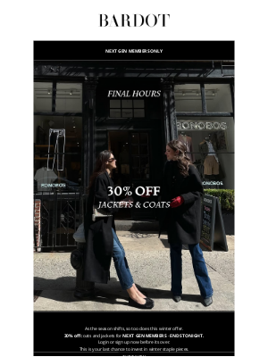 Bardot - Final Hours: 30% Off Outerwear Ends Tonight