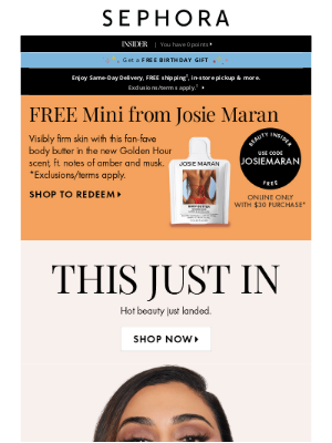 Sephora (Canada) - A FREE Josie Maran mini with $30 spend? Yes, please!