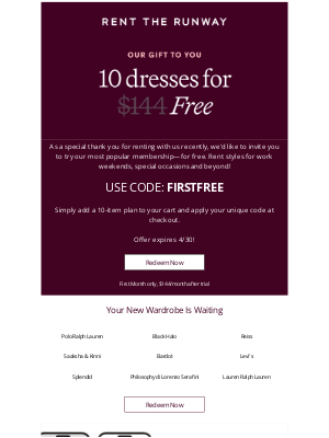 Rent the Runway - Your First Month Is Free—Rent 10 Styles