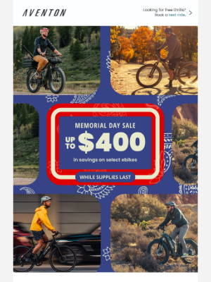 Aventon Bikes - $400 OFF Select Ebikes this Memorial Day🦅