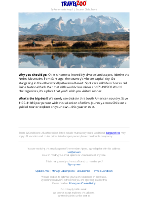 Travelzoo - $989 & up—Chile tours & vacations, up to $1080 off