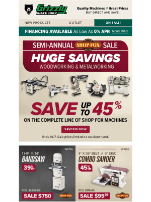 Grizzly Industrial Inc. - Get huge savings on Shop Fox 🚨