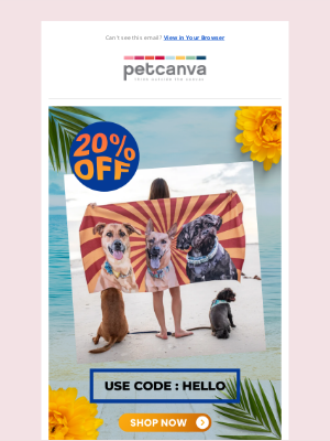 Pet Canva - Happy Sunday! Get $20 OFF Our Custom Beach Towel...