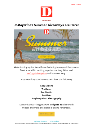 D Magazine - 🏖️ Don't Forget! D Magazine's Summer Giveaways are Open