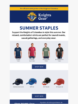 KnightsGear - Summer Staples: KofC T-Shirts & Hats