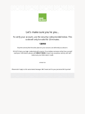 H&R Block - Here’s your H&R Block security code