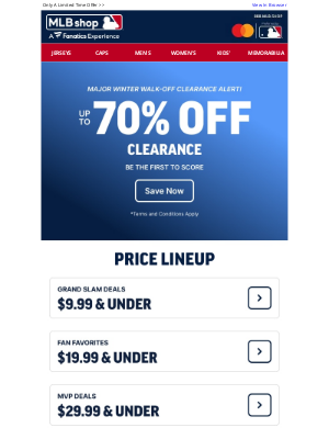 Mlbshop - MLB Winter Walk-Off Clearance Event: Up To 70% Off!