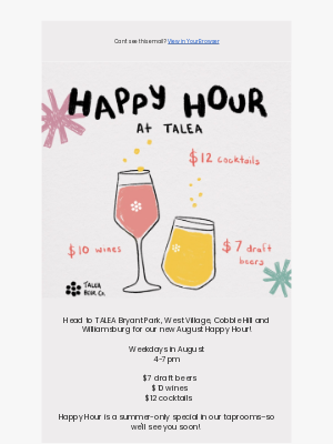 Talea Beer Co. - Last Call for Summer Happy Hour at TALEA ☀️