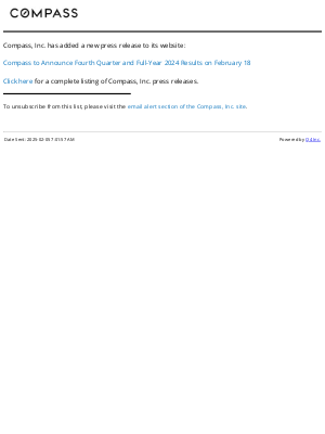 Compass, Inc. - Compass to Announce Fourth Quarter and Full-Year 2024 Results on February 18