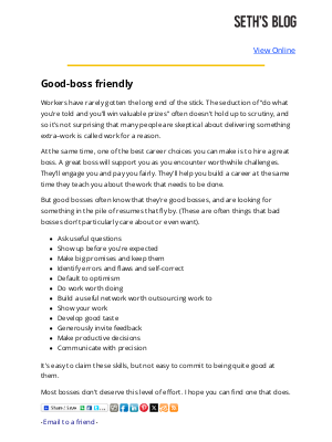 Seth Godin - Seth's Blog : Good-boss friendly