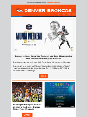 Denver Broncos - OJ: Broncos to honor Demaryius Thomas, Super Bowl 50 team in Week 7
