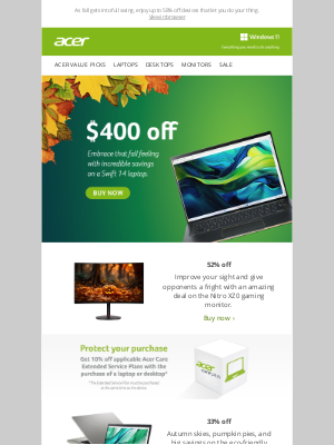 Acer - Jump into fall savings of up to $500 off laptops and monitors