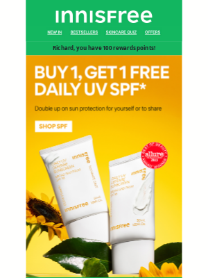 Innisfree - LAST CALL! BOGO FREE Daily UV SPF