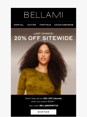 BELLAMI Hair - Final Hours to Save 20% on Everything