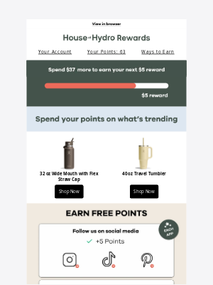 Hydroflask - Your monthly Hydro Flask rewards summary