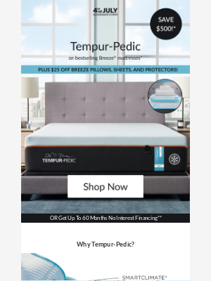 Jerome's Furniture - 🇺🇸 SELLING FAST: $500 OFF Tempur-Pedic Breeze® During Our 4th of July Event!