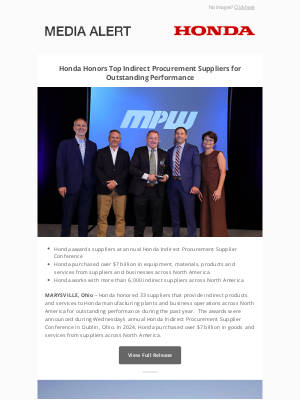 Honda - Honda Honors Top Indirect Procurement Suppliers for Outstanding Performance