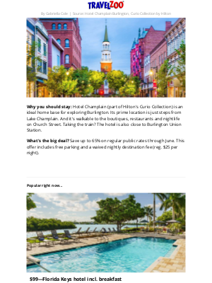 Travelzoo - $109—Vermont Hilton w/parking, save 65%