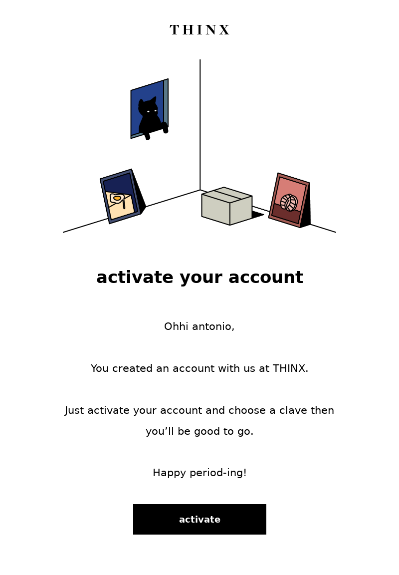 account confirmation email example from Thinx