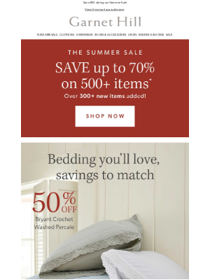 Garnet Hill - 🌙 Up to 70% off dreamy summer bedding