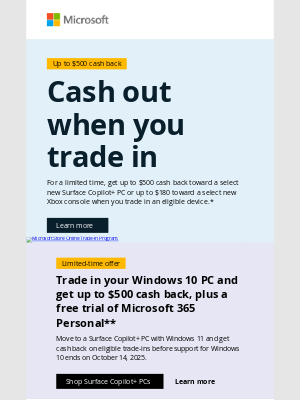 Microsoft - Trade in for cash back toward a new Surface or Xbox