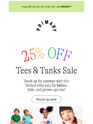 Primary - 25% OFF ALL tees & tanks!