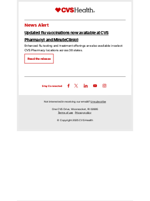 CVS Health - News alert: Updated flu vaccinations now available at CVS Pharmacy® and MinuteClinic®