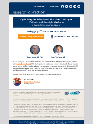 Research To Practice - Today at 5 PM ET — First-Line Therapy for Multiple Myeloma