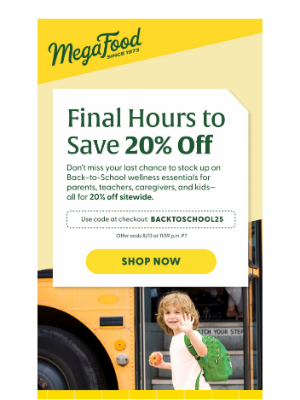 MegaFood - Final Hours: Save 20% Sitewide on Essentials