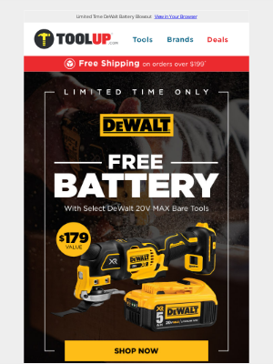 Toolup - FREE DeWalt Battery with These Bare Tools...