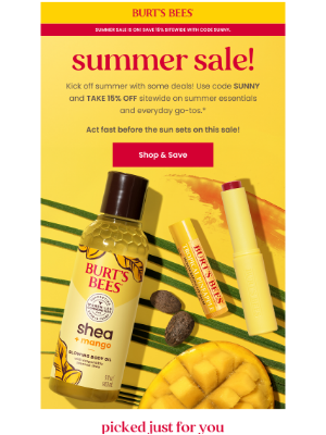 Burt's Bees - Save 15%: Summer Sale starts now!