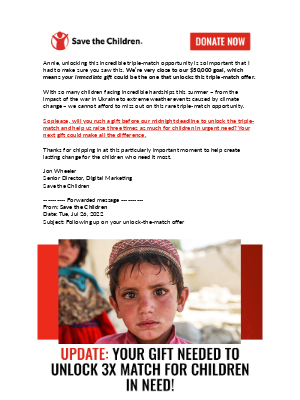 Save the Children Federation, Inc. - FWD: Following up on your unlock-the-match offer