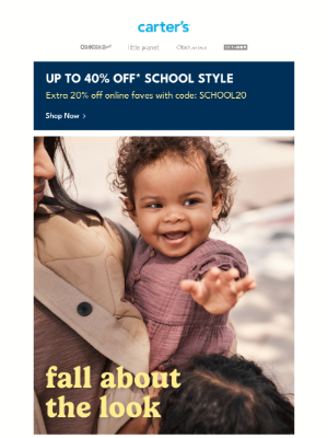 OshKosh B'Gosh - 40% off + extra 20% with code SCHOOL20 !!!