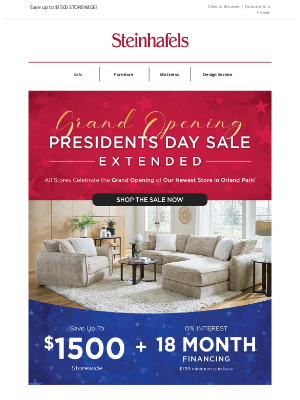 Steinhafels - Hurry 🏃 LAST DAY for Presidents Day Savings 🇺🇸