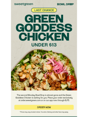 sweetgreen - Don’t miss this week’s Green Goddess Chicken