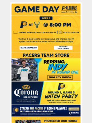 Indiana Pacers - Game 3 tonight at 8:00 PM ET