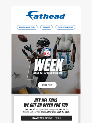 Fathead - 🏈 NFL Season Starts in 1 Week - Save 20% Now