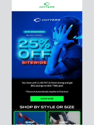 Cutters Sports - 🏈 FINAL PLAY: Last Chance for 25% OFF Sitewide