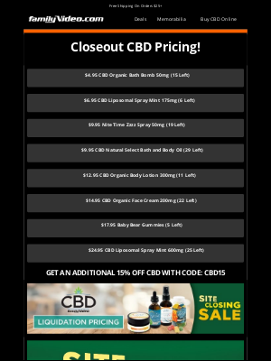 Family Video - CBD CLOSEOUT SALE!