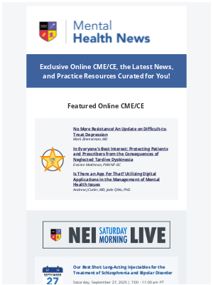Neuroscience Education Institute - Mental Health News and CME/CE Updates