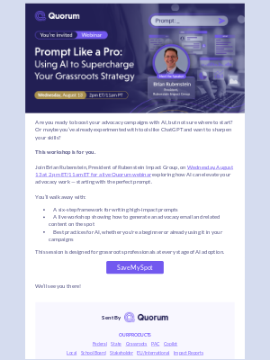 Quorum - Supercharge Your Advocacy Strategy with AI — Live Workshop Aug 13